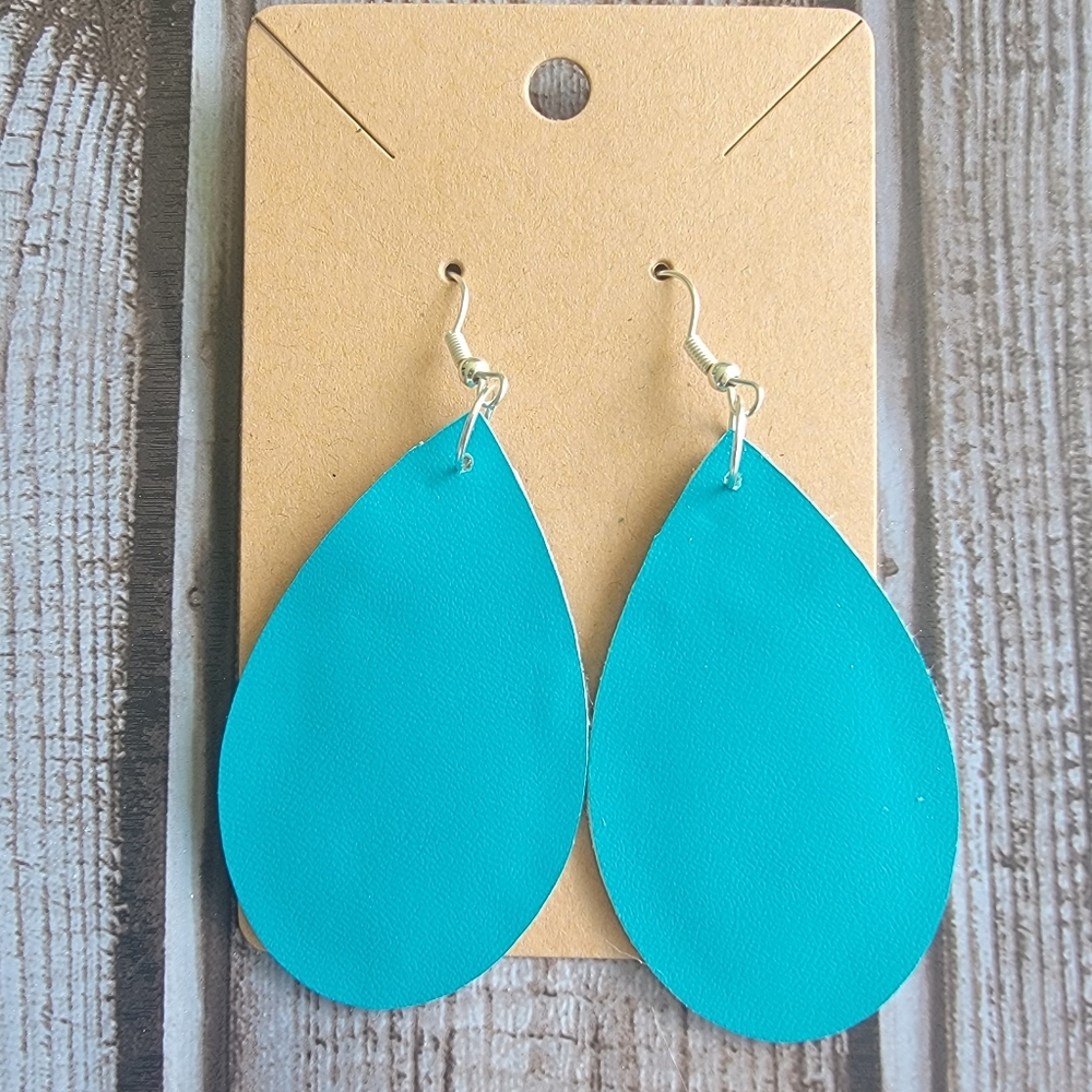 Blue Faux Leather Earrings